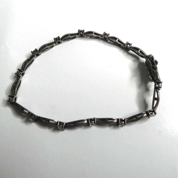 Sterling Silver 925 Diamonique Bracelet Rhinestones Faux Diamonds Box Clasp - Picture 1 of 7